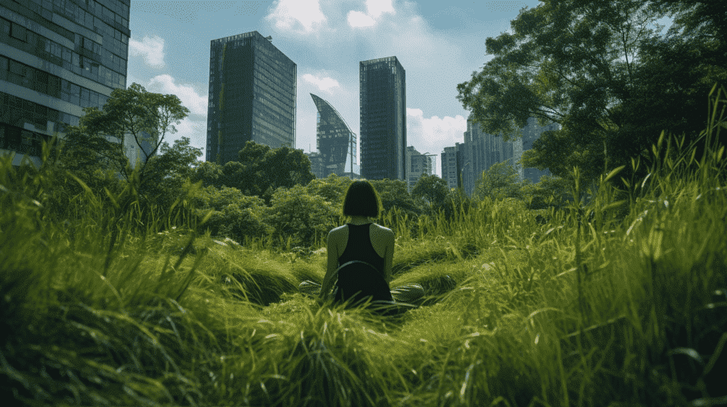 Person meditating in a park