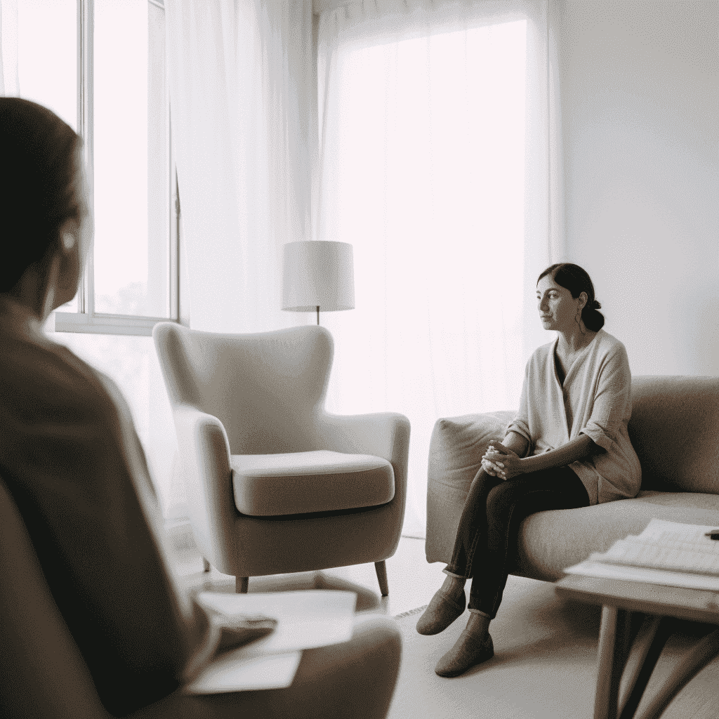 Anxiety counselor providing in-person therapy
